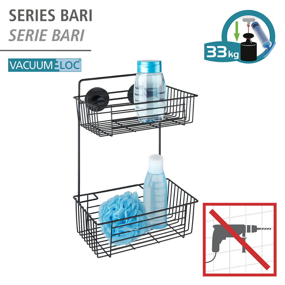 Vegghylle 2 etasjer Vacuum-Loc® Bari svart metall bakside