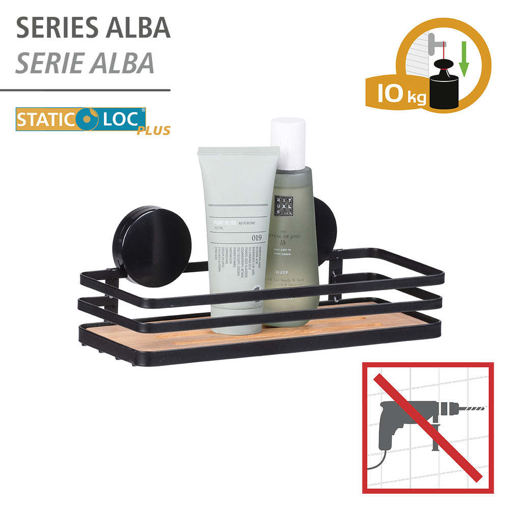 Bakside av vegghylle bad svart stål og bambus Static-Loc®