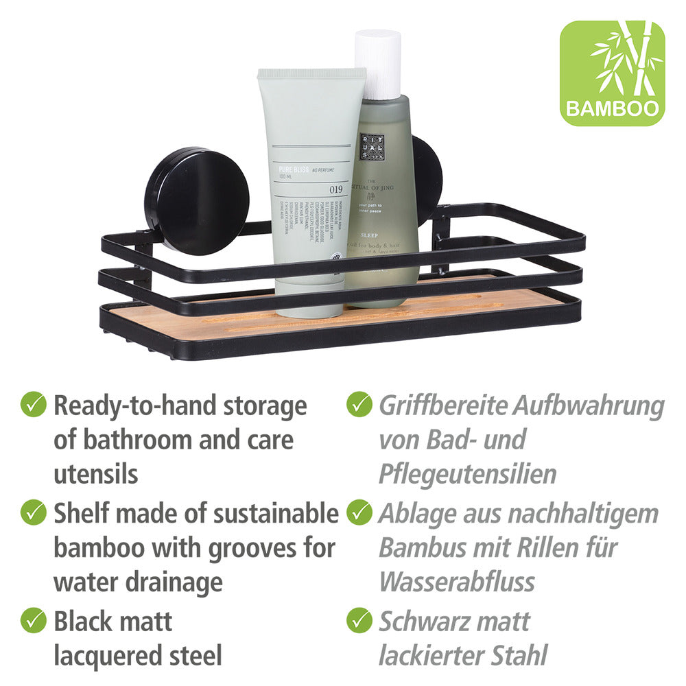 Detalj av svart stål og bambus på vegghylle bad Static-Loc®