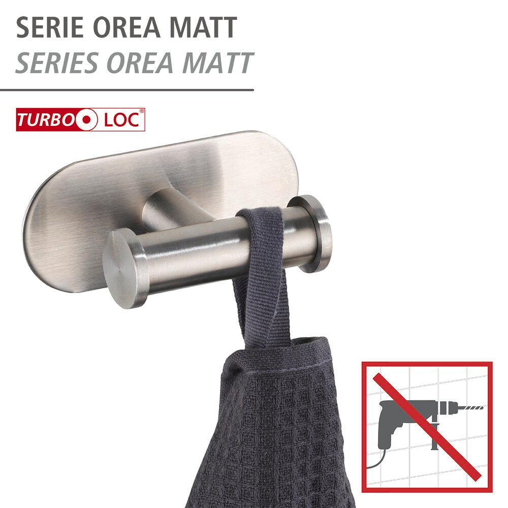 Veggkrok dobbel rustfritt stål Turbo-Loc® uten boring matt bakside