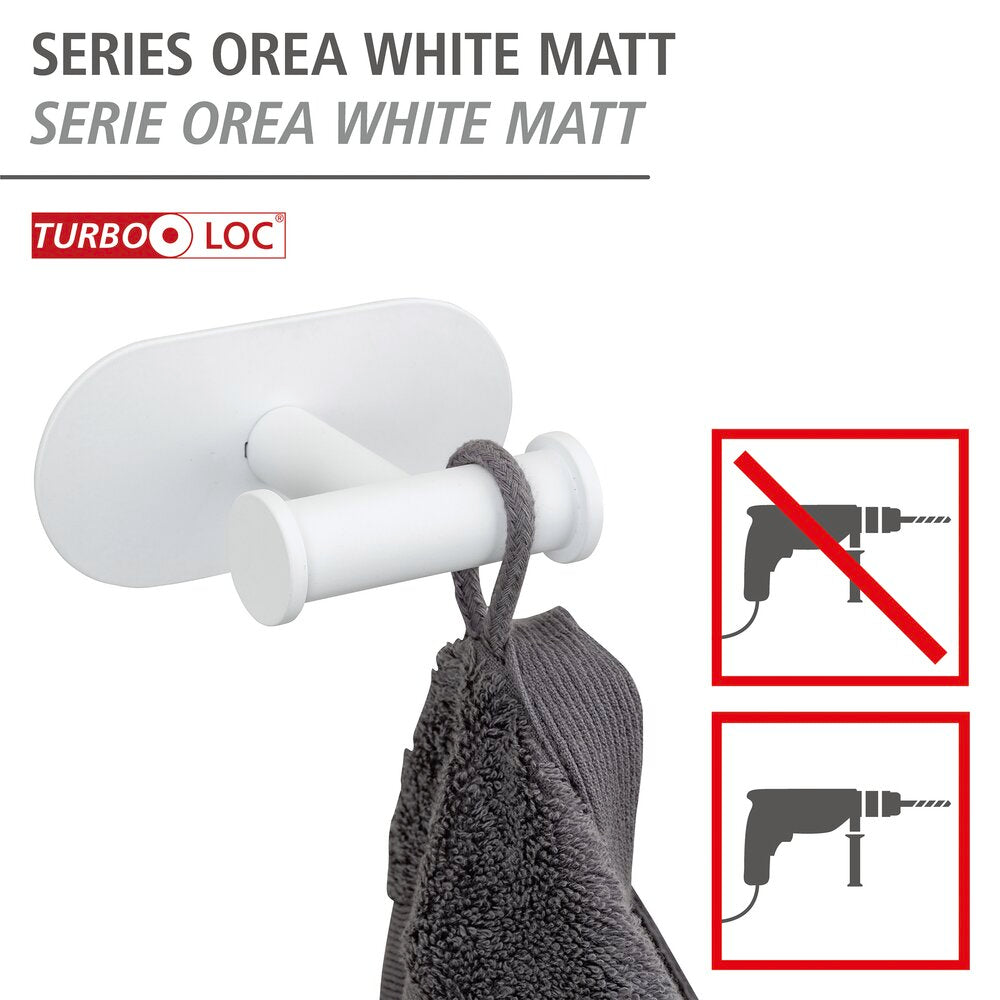 Veggkrok dobbel Turbo-Loc® Orea hvit matt rustfritt stål bakside
