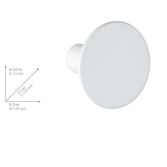 Veggkrok Melle hvit Ø 5 cm polyresin sideprofil