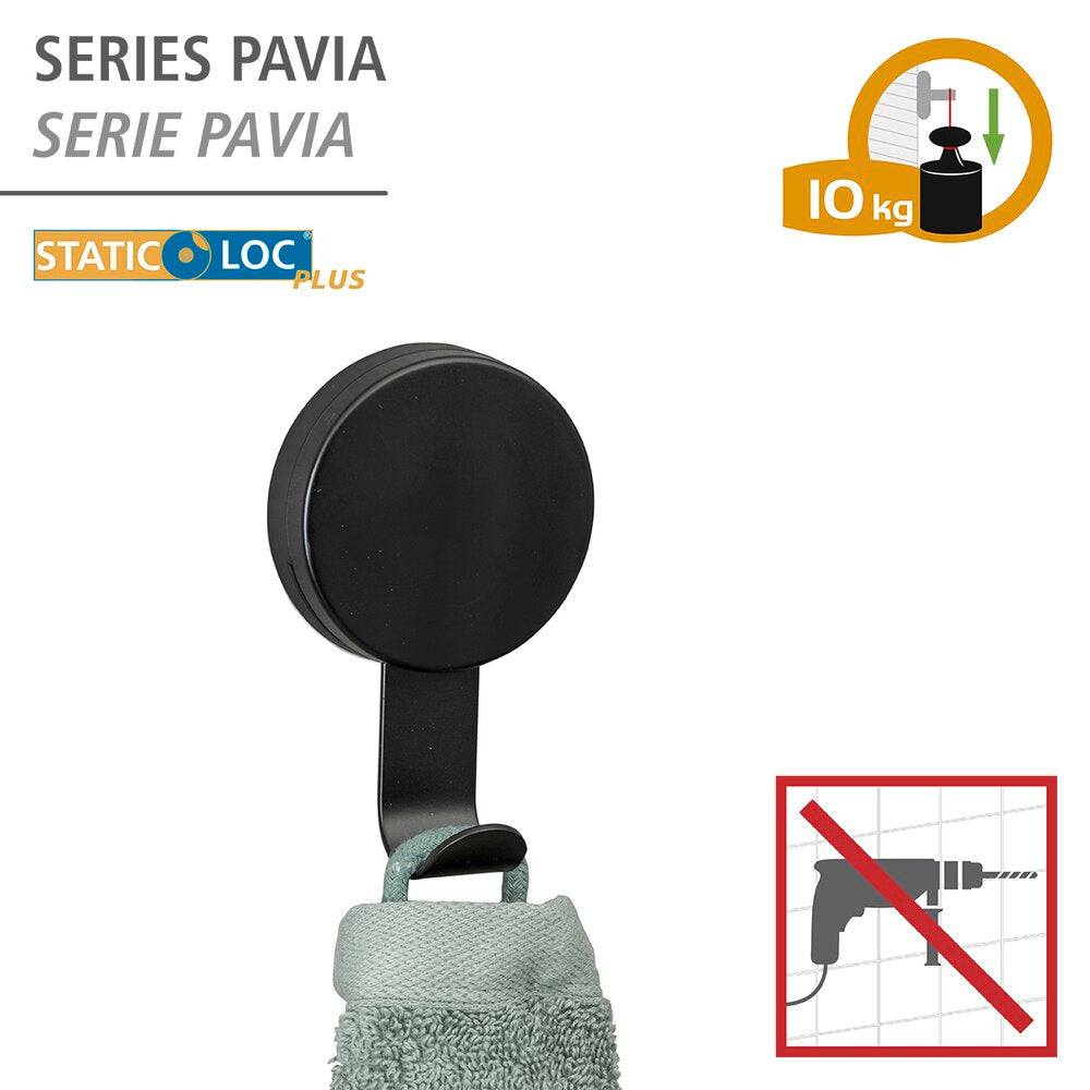 Veggkroker Pavia svart 2-delt sett borrefri metall bakside