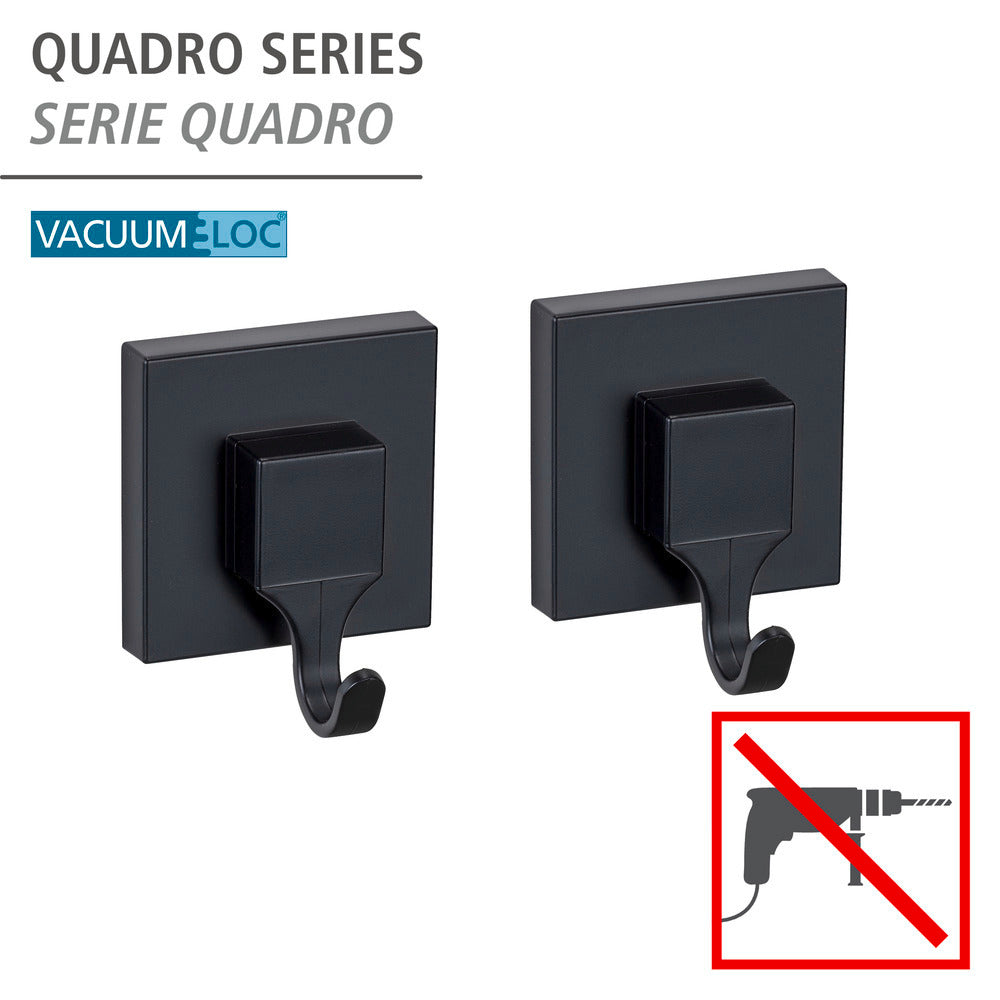 Veggkroker Quadro svart 2-delt sett Vacuum-Loc® bakside