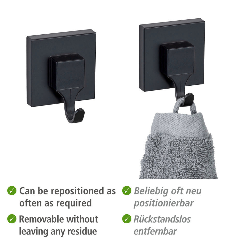 Montert Veggkroker Quadro svart 2-delt sett Vacuum-Loc® på vegg