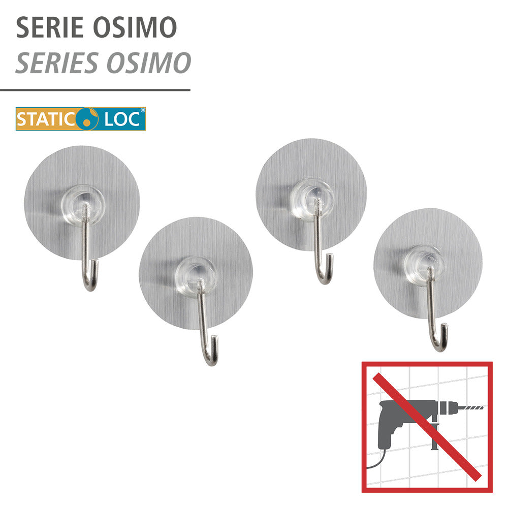 Veggkroker Static-Loc Osimo 4-delt sett nikkel bakside