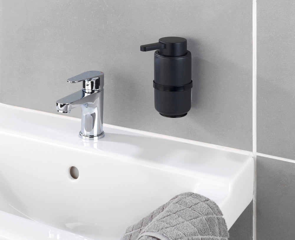 Veggmontert såpedispenser svart keramikk 250 ml pumpe