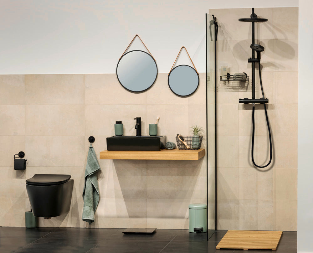 Detaljbilde av Veggspeil Borrone rundt med opphengsstropp svart