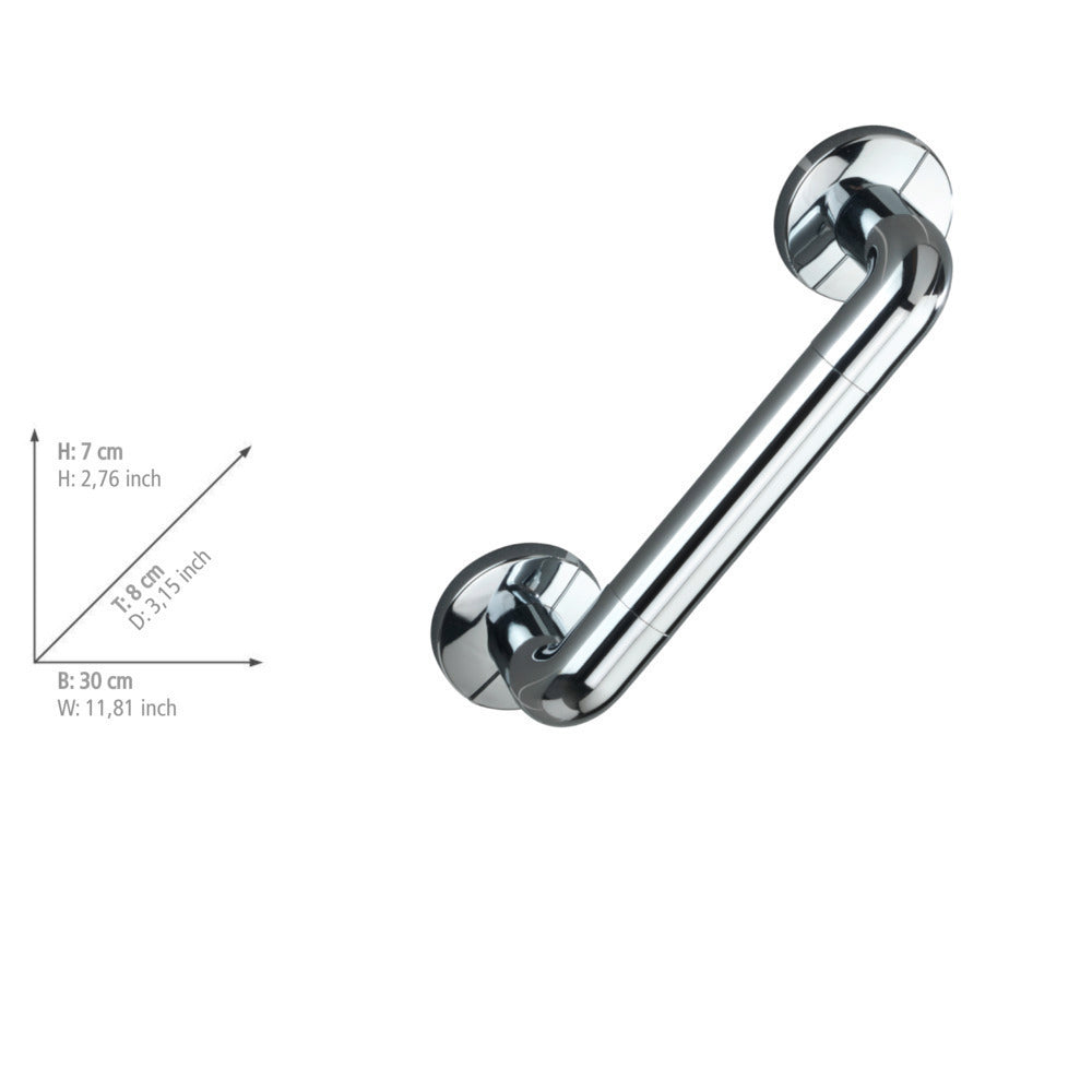 Montert Veggstøttehåndtak Secura 30 cm krom aluminium i baderom