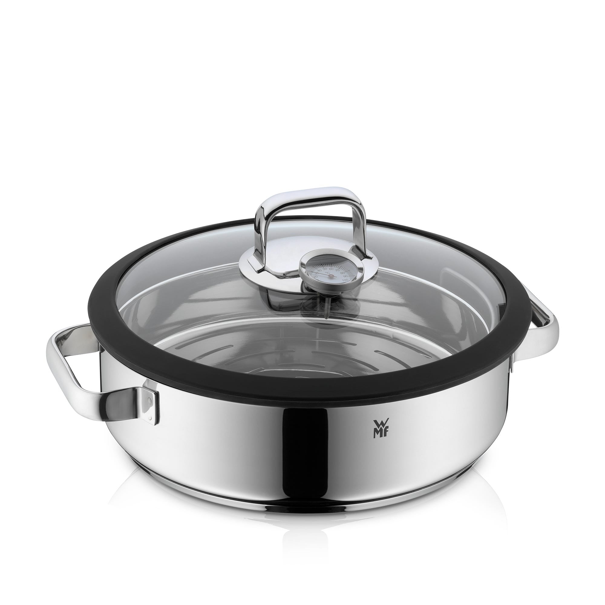 Vitalis aromadampkoker Ø28 cm rustfritt stål med glasslokk forfra