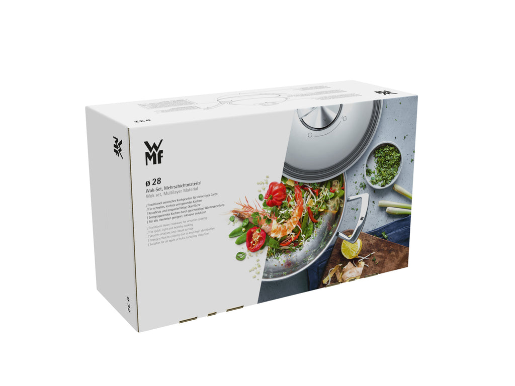Wok 28 cm rustfritt stål med lokk Multiply helhetsbilde