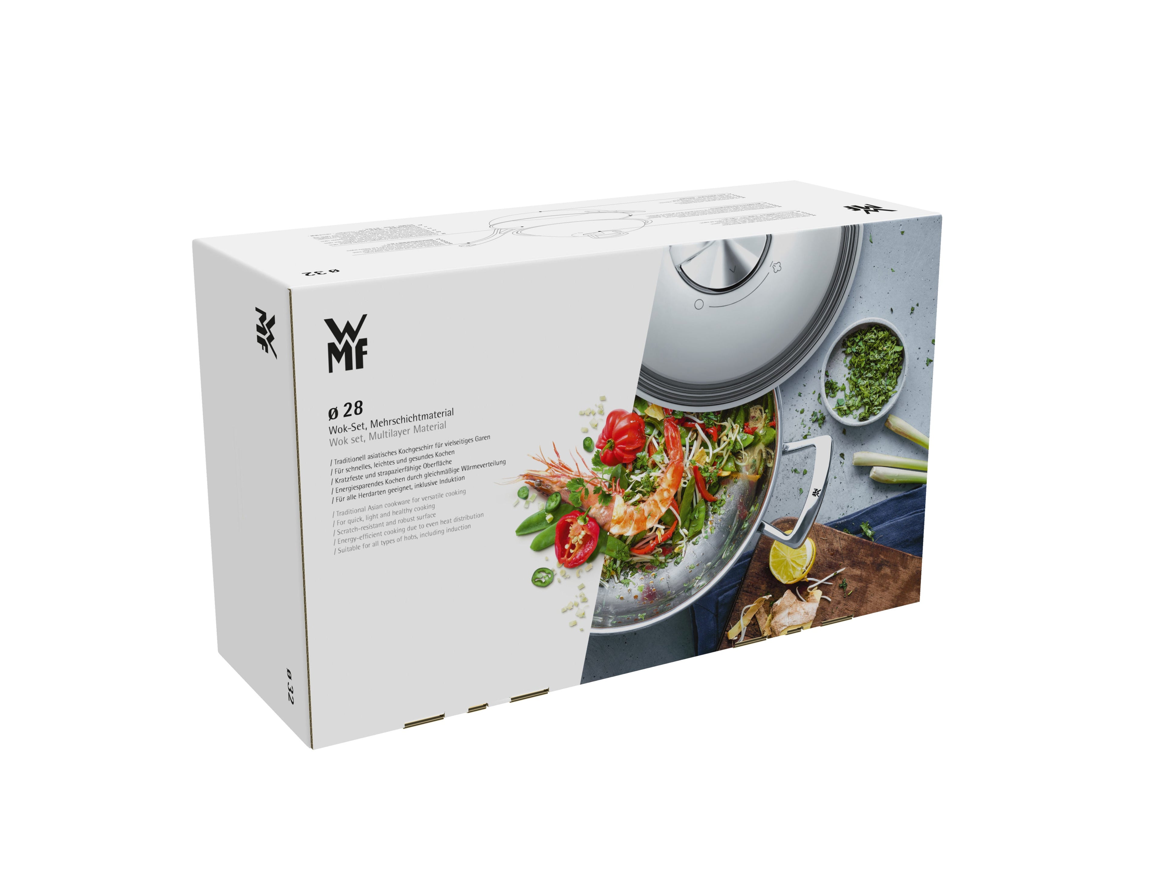 Wok 28 cm rustfritt stål med lokk Multiply helhetsbilde