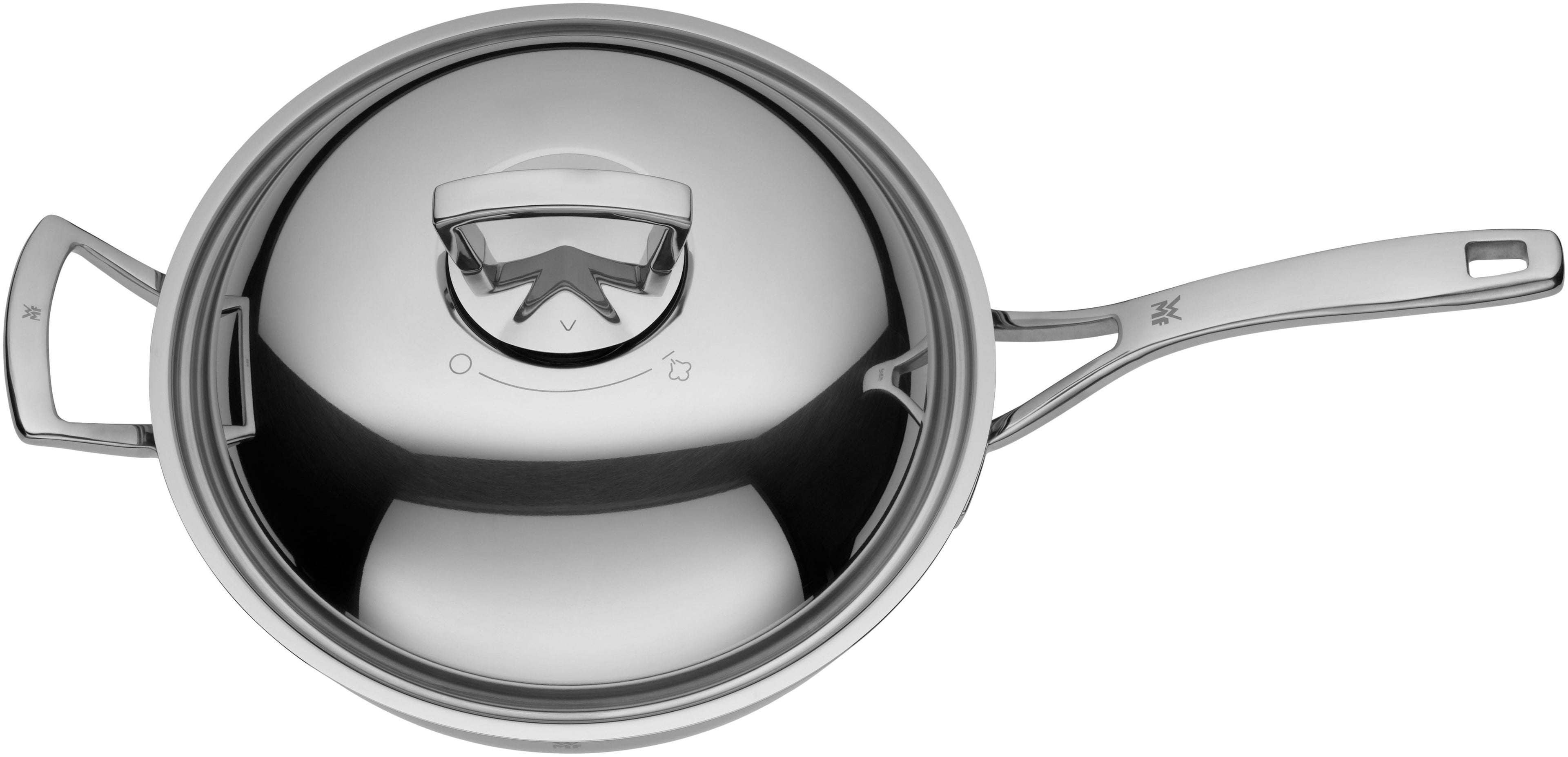 Wok 32 cm rustfritt stål med lokk Multiply - WMF sett fra siden