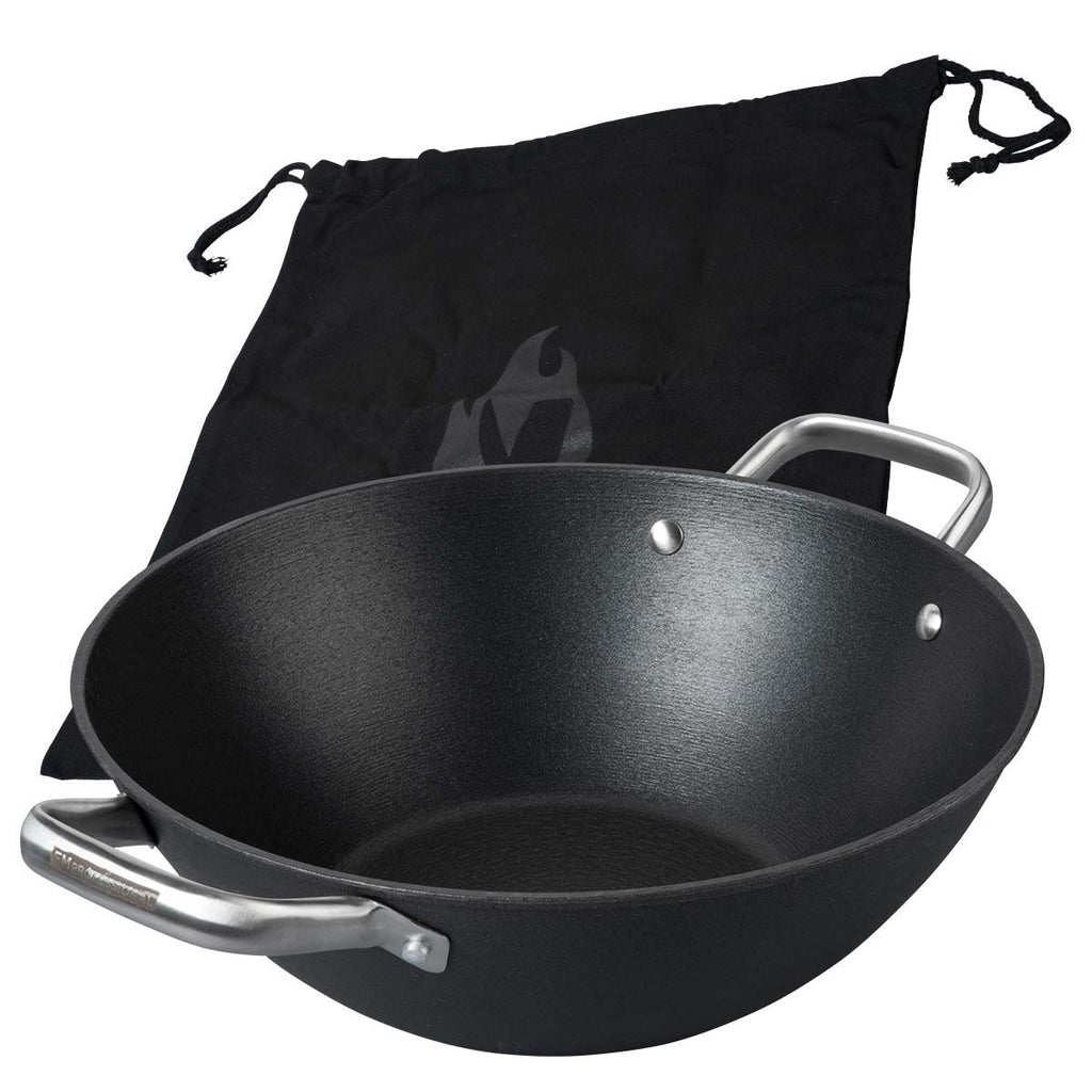 Wok Force Ø32 cm støpejern non-stick - FMprofessional forfra