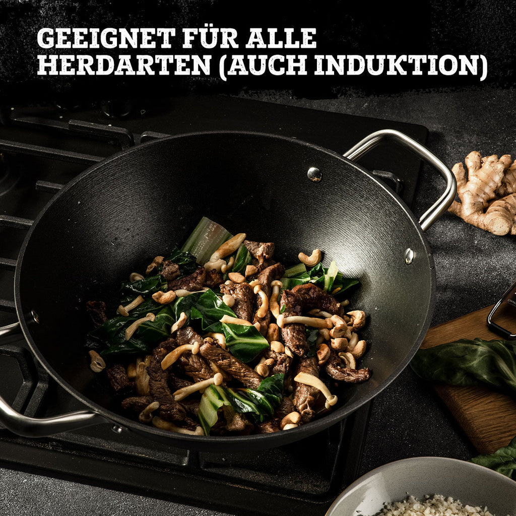 Wok Force Ø32 cm støpejern non-stick - FMprofessional sett fra siden