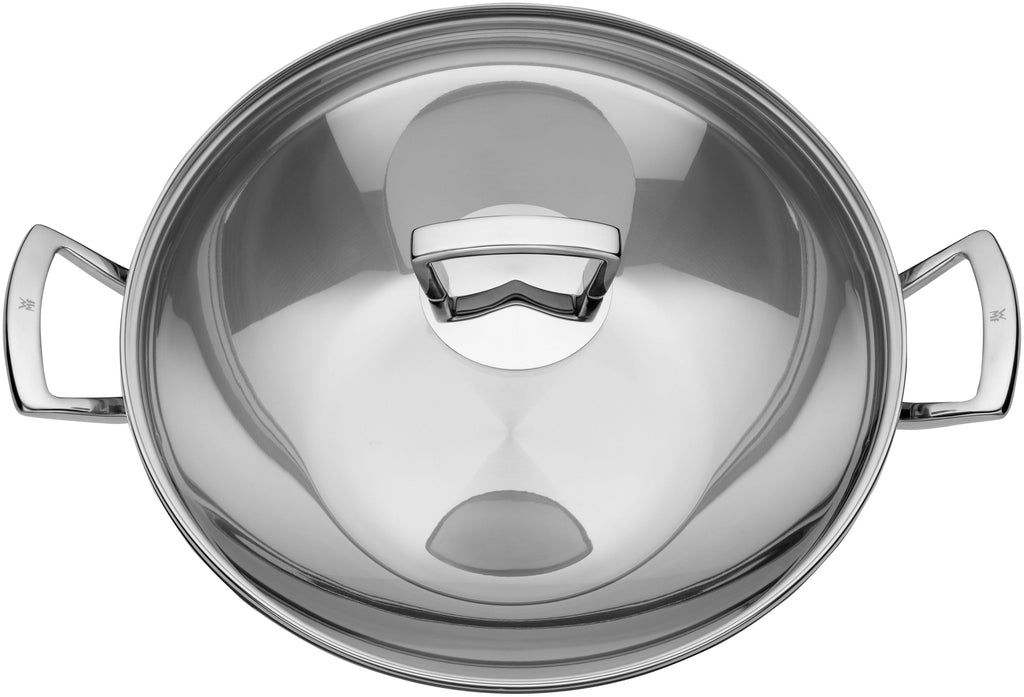 Wok med glasslokk 36 cm rustfritt stål induksjon i bruk på komfyr