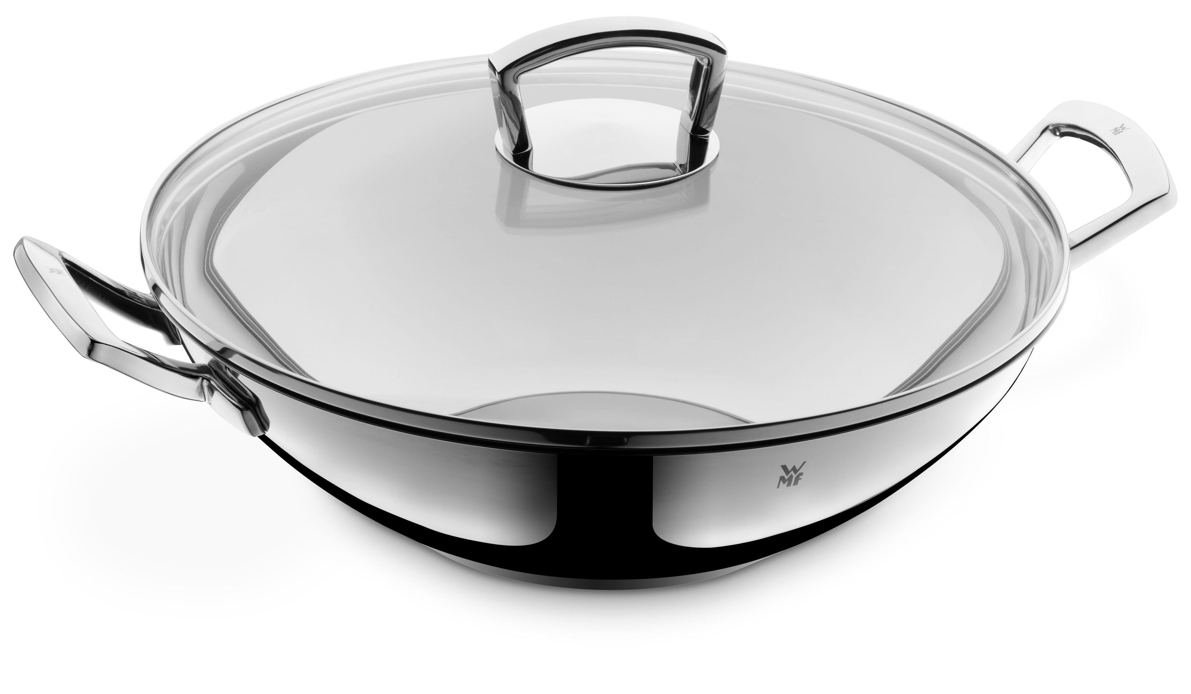 Wok med glasslokk 36 cm rustfritt stål induksjon sideprofil