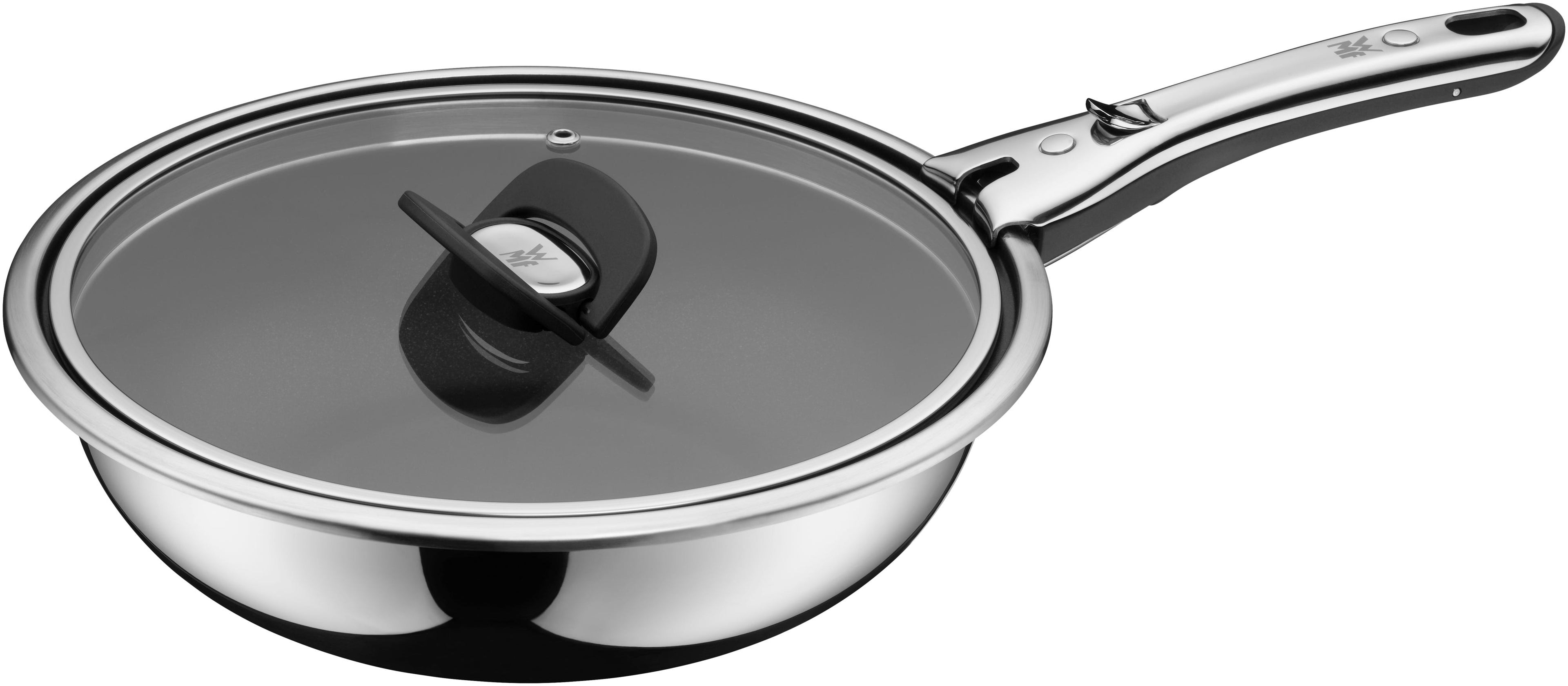 Nærbilde av hellekant på Wokpanne 26 cm rustfritt stål non-stick avtakbart håndtak
