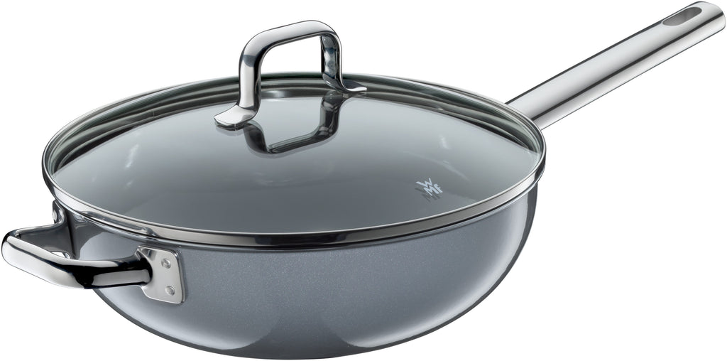 Wokpanne 28 cm med glasslokk Fusiontec Mineral Platinum forfra
