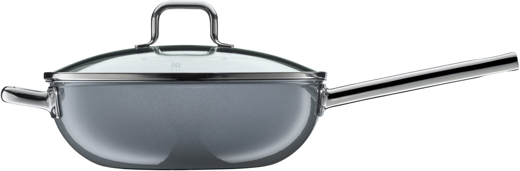 Wokpanne 28 cm med glasslokk Fusiontec Mineral Platinum med lokk på