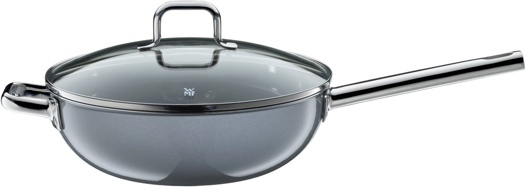 Wokpanne 28 cm med glasslokk Fusiontec Mineral Platinum sett ovenfra