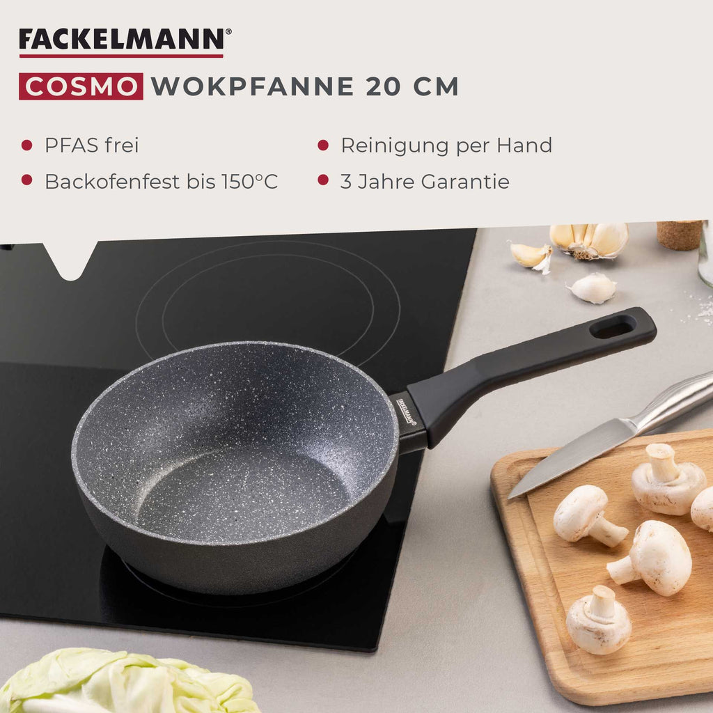 Wokpanne keramikk non-stick Ø20 cm Cosmo - Fackelmann montert på kokeplate