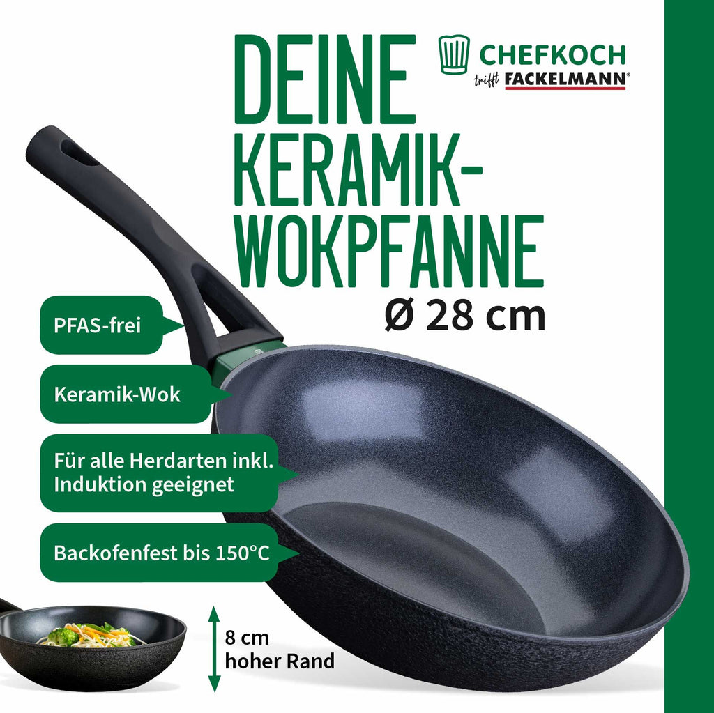 Wokpanne keramisk non-stick Ø28 cm resirkulert aluminium detalj av håndtak