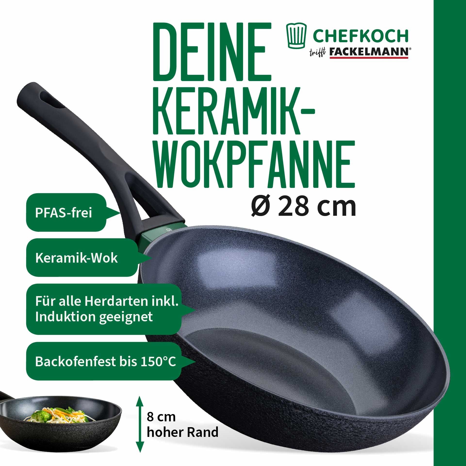 Wokpanne keramisk non-stick Ø28 cm resirkulert aluminium detalj av håndtak
