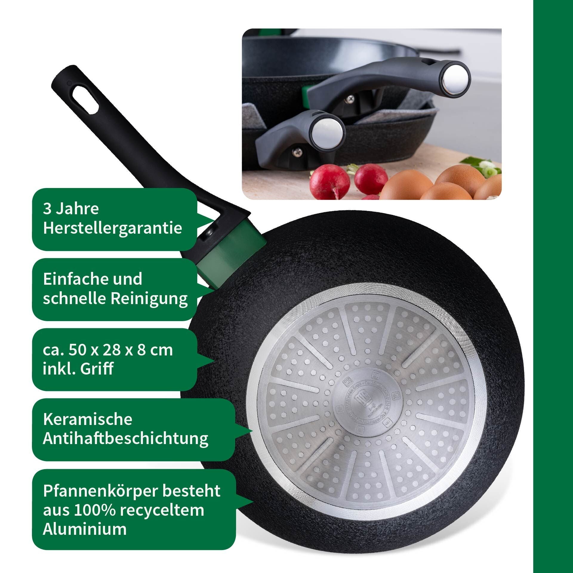 Wokpanne keramisk non-stick Ø28 cm resirkulert aluminium nærbilde av belegg