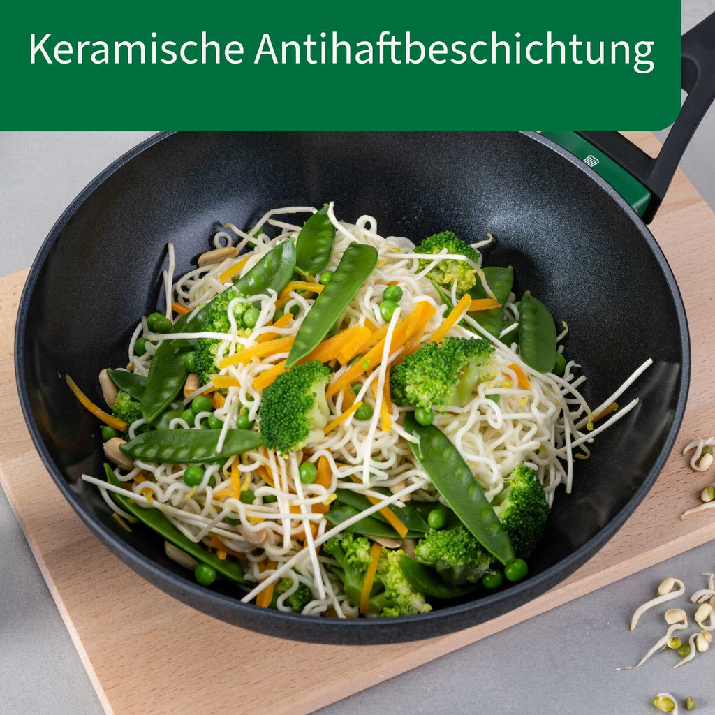 Wokpanne keramisk non-stick Ø28 cm resirkulert aluminium sett ovenfra