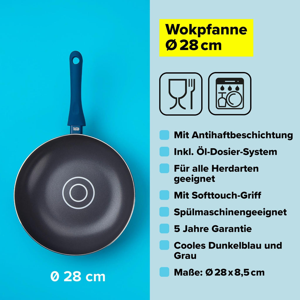 Wokpanne non-stick Ø28 cm med oljedoseringssystem - Tasty med mat inne